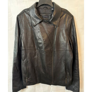 Women's Context Black Leather Lapel Jacket Size 16 Dressy Blazer Style